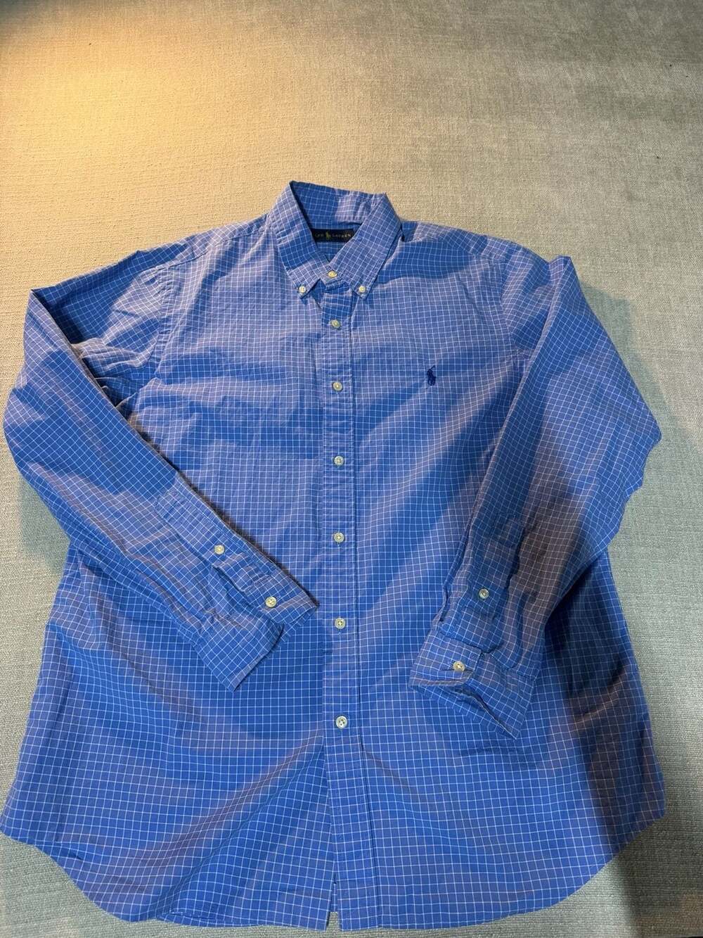 Ralph Lauren Mens Blue White Checked Long Sleeve Button Down Shirt Size XL